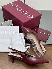Fortok Gucci Letter Buckle Chain High-heeled Sandals Burgundy - 5