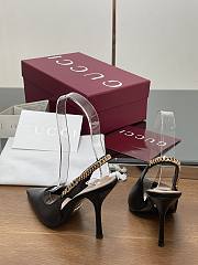 Fortok Gucci Letter Buckle Chain High-heeled Sandals Black - 6