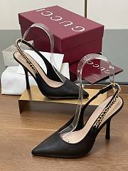 Fortok Gucci Letter Buckle Chain High-heeled Sandals Black - 5