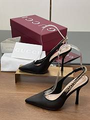 Fortok Gucci Letter Buckle Chain High-heeled Sandals Black - 3