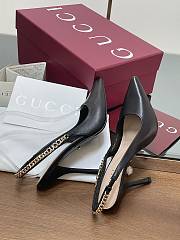 Fortok Gucci Letter Buckle Chain High-heeled Sandals Black - 2
