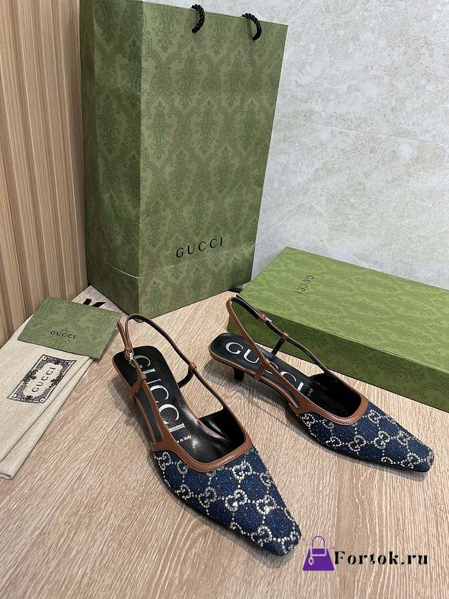 Fortok Gucci Slingbacks Dark Blue Denim - 1