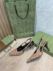 Fortok Gucci GG Pointed Toe Slingback Pumps Dark Brown & Beige - 4