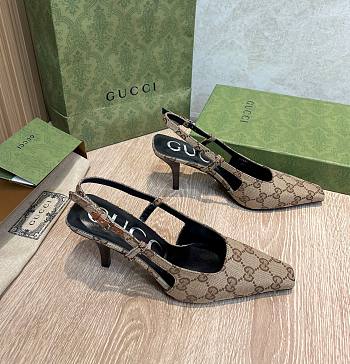 Fortok Gucci GG Pointed Toe Slingback Pumps Brown & Beige