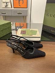 Fortok Gucci GG Slingback 75mm Pump Black Moire Fabric GG Crytsal Applique - 1