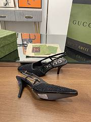 Fortok Gucci GG Slingback 75mm Pump Black Moire Fabric GG Crytsal Applique - 6