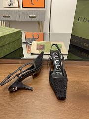 Fortok Gucci GG Slingback 75mm Pump Black Moire Fabric GG Crytsal Applique - 5
