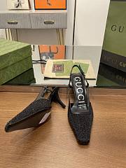 Fortok Gucci GG Slingback 75mm Pump Black Moire Fabric GG Crytsal Applique - 4