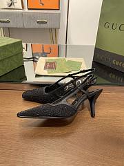 Fortok Gucci GG Slingback 75mm Pump Black Moire Fabric GG Crytsal Applique - 3