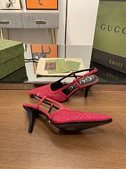 Fortok Gucci GG Slingback 75mm Pump Pink Moire Fabric GG Crytsal Applique - 6