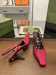 Fortok Gucci GG Slingback 75mm Pump Pink Moire Fabric GG Crytsal Applique - 5