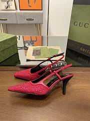 Fortok Gucci GG Slingback 75mm Pump Pink Moire Fabric GG Crytsal Applique - 4
