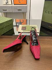 Fortok Gucci GG Slingback 75mm Pump Pink Moire Fabric GG Crytsal Applique - 3