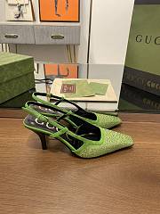 Fortok Gucci GG Slingback 75mm Pump Green Moire Fabric GG Crytsal Applique - 1