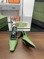 Fortok Gucci GG Slingback 75mm Pump Green Moire Fabric GG Crytsal Applique - 3