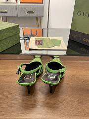 Fortok Gucci GG Slingback 75mm Pump Green Moire Fabric GG Crytsal Applique - 4