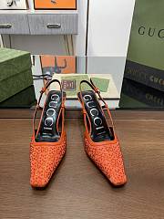 Fortok Gucci GG Slingback 75mm Pump Organe Moire Fabric GG Crytsal Applique - 5