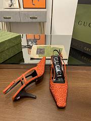 Fortok Gucci GG Slingback 75mm Pump Organe Moire Fabric GG Crytsal Applique - 6