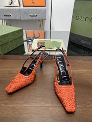 Fortok Gucci GG Slingback 75mm Pump Organe Moire Fabric GG Crytsal Applique - 4