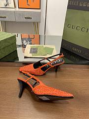 Fortok Gucci GG Slingback 75mm Pump Organe Moire Fabric GG Crytsal Applique - 2