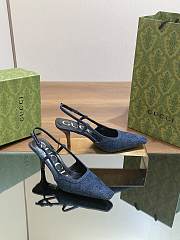 Fortok Gucci GG Slingback 75mm Pump Dark Blue Moire Fabric GG Crytsal Applique - 1