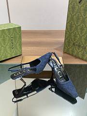 Fortok Gucci GG Slingback 75mm Pump Dark Blue Moire Fabric GG Crytsal Applique - 6