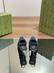 Fortok Gucci GG Slingback 75mm Pump Dark Blue Moire Fabric GG Crytsal Applique - 5