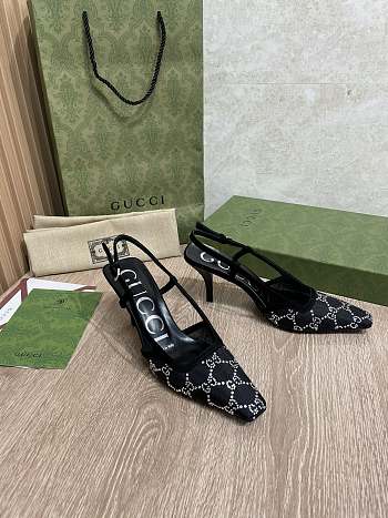 Fortok Gucci GG Crystal Lace Mesh Fabric Pumps Black