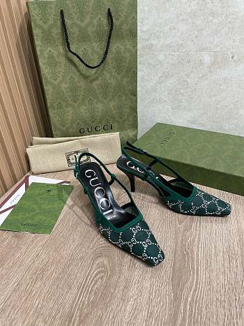 Fortok Gucci GG Crystal Lace Mesh Fabric Pumps Green