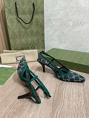 Fortok Gucci GG Crystal Lace Mesh Fabric Pumps Green - 6