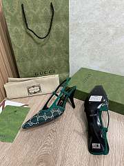Fortok Gucci GG Crystal Lace Mesh Fabric Pumps Green - 5