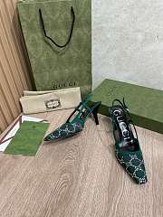 Fortok Gucci GG Crystal Lace Mesh Fabric Pumps Green - 2