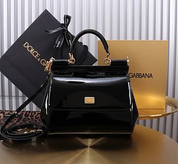 Fortok Dolce&Gabbana Black Patent Leather Sicily Bag 20x16x8cm