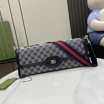 Fortok Gucci Luce Small Shoulder Bag In Beige And Blue Canvas M786022 14×36×8cm 