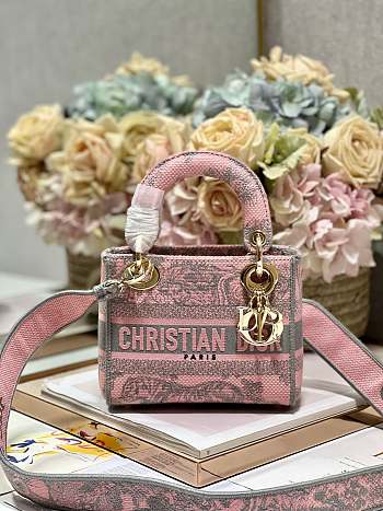 Fortok CHRISTIAN DIOR Lady D-lite Bag Gray and Pink M898383 17×7.5×14cm