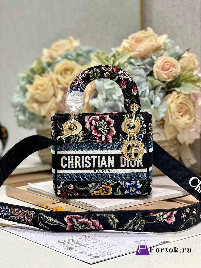 Fortok Dior Medium Lady D-Lite Bag Black M898380 17×7.5×14cm - 1