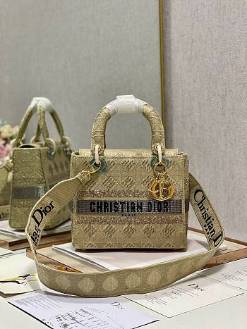 Fortok Dior Medium Lady D-lite Bag Beige M898377 24x20x11cm 
