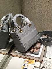 Fortok  Dior Medium Lady D-Lite Canvas Embroidered Grey M909601 24x20x11cm - 4