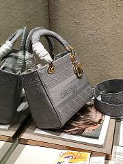 Fortok  Dior Medium Lady D-Lite Canvas Embroidered Grey M909601 24x20x11cm - 2