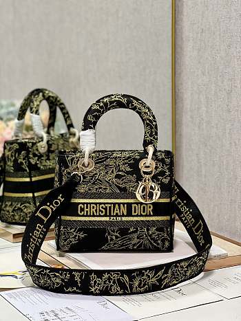 Fortok Dior MEDIUM LADY D-LITE BAG Black Multicolor M898375 24x20x11cm 