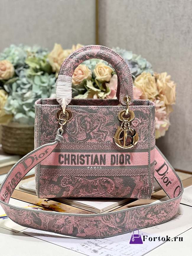 Fortok Dior Medium D-Joy Bag Pink Grey M898374 24x20x11cm  - 1