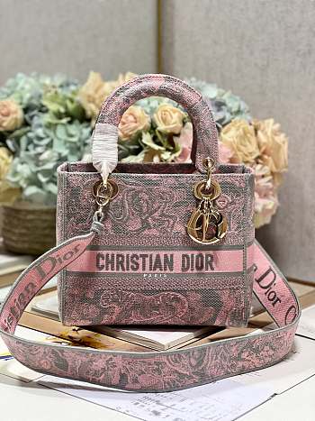 Fortok Dior Medium D-Joy Bag Pink Grey M898374 24x20x11cm 