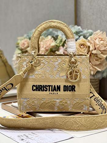 Fortok Dior Medium Lady D-lite Bag Yellow M898372 24x20x11cm