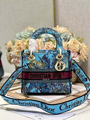Fortok Dior Medium Lady D-lite Bag Celestial Blue Multicolor M898370 24x20x11cm