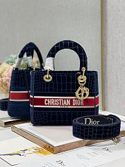 Fortok Lady D-Lite Dior Handbags Blue in Velvet M898359 24x20X11cm - 1