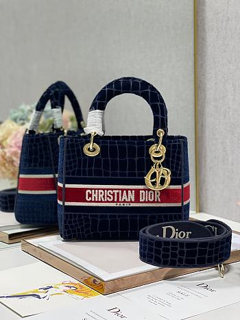 Fortok Lady D-Lite Dior Handbags Blue in Velvet M898359 24x20X11cm