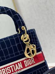 Fortok Lady D-Lite Dior Handbags Blue in Velvet M898359 24x20X11cm - 6