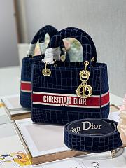 Fortok Lady D-Lite Dior Handbags Blue in Velvet M898359 24x20X11cm - 5