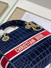 Fortok Lady D-Lite Dior Handbags Blue in Velvet M898359 24x20X11cm - 4