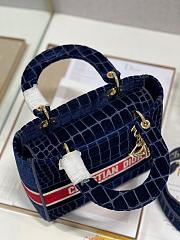 Fortok Lady D-Lite Dior Handbags Blue in Velvet M898359 24x20X11cm - 3